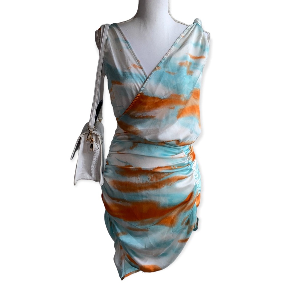 PRETTYLITTLETHING MULTI TIE DYE SATIN DRESS